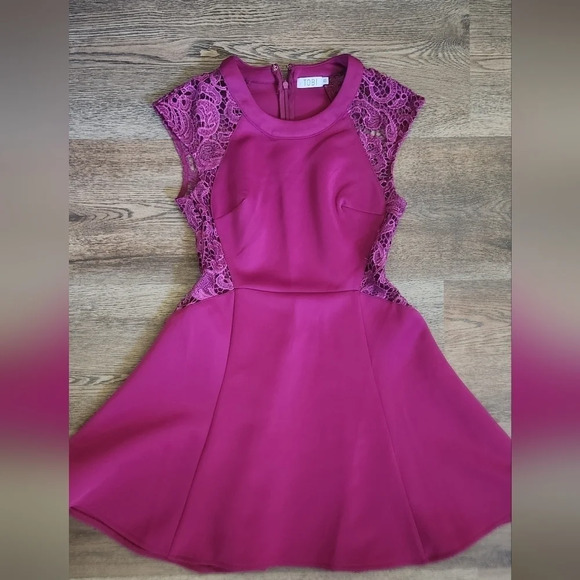 Tobi Fuschia Lace Detail A-Line Dress - Picture 1 of 10